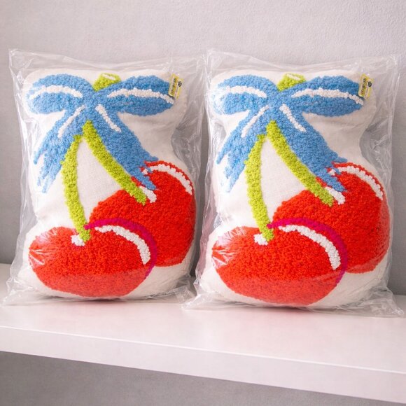 Set of 2 Textured Palm Tree Throw Pillow Shaggy Hooked Tropical Decor New - Picture 2 of 8